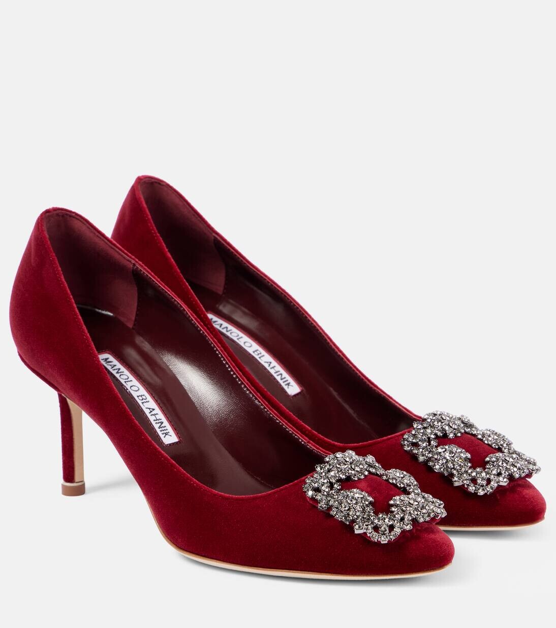 Туфли-лодочки Hangisi 70 из бархата с декором Manolo Blahnik, цвет 6037 dred
