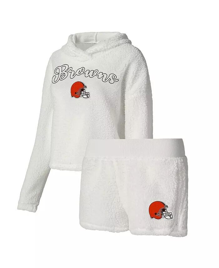 

Женский комплект для сна из пушистого пуловера и шорт Cleveland Browns белого цвета Concepts Sport, белый