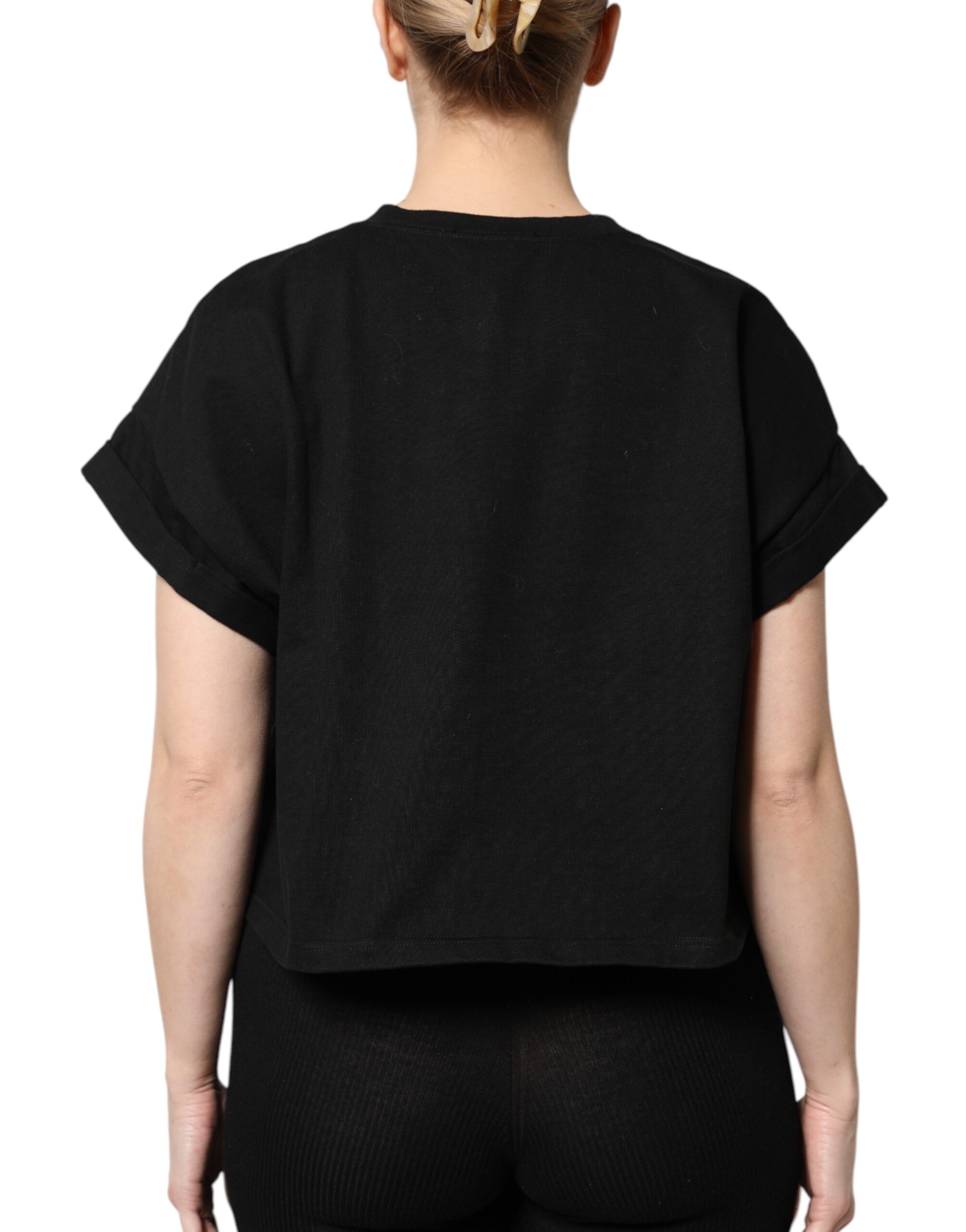 Черная хлопковая футболка с короткими рукавами и принтом Dolce & Gabbana, Black — фото 3
