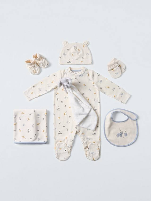 

Детский комбинезон Safari John Lewis, Hat, Bib, Blanket, Mitts, Booties, Elephant Toy Gift Set