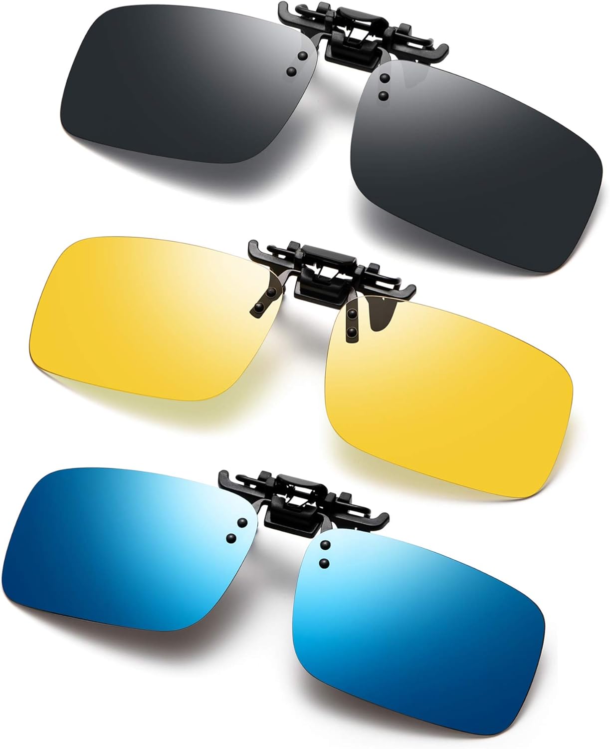 

Поляризованные солнцезащитные очки-клипсы, комплект из 3 штук, защита от бликов и УФ-излучения, откидные солнцезащитные очки, надеваются поверх очков с диоптриями FF FRAZALA, Blue&black&night Yellow