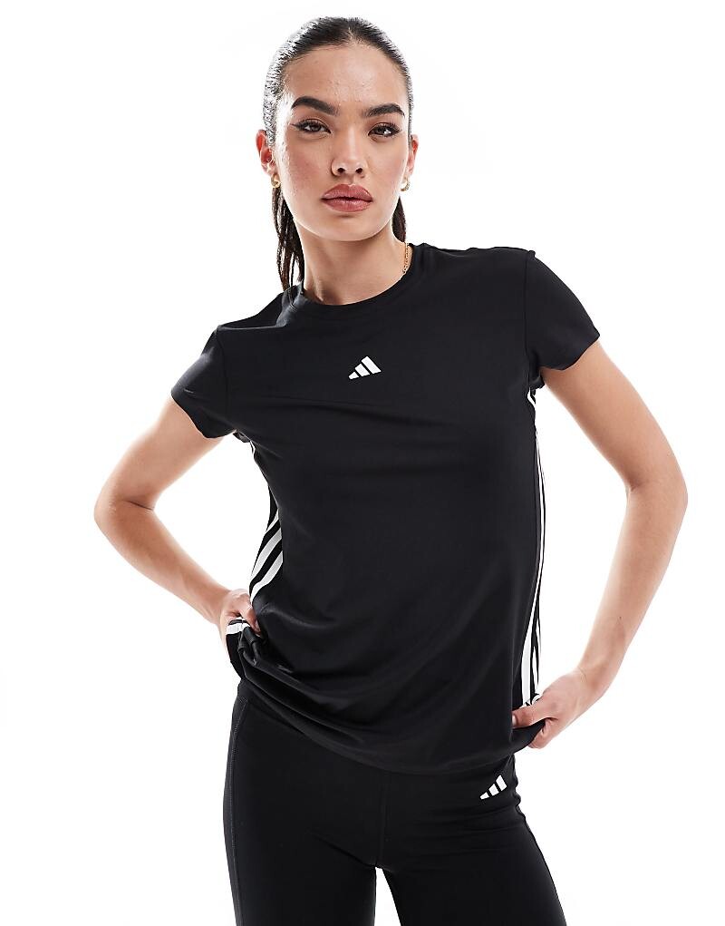 

Черная футболка с 3 полосками adidas Training Hyperglam