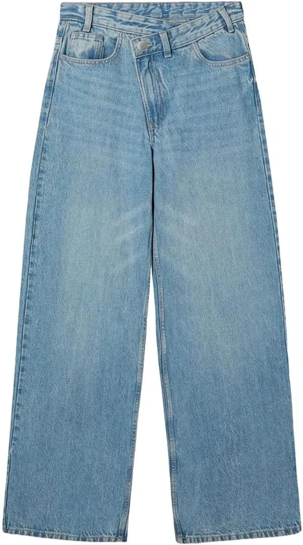 

Женские джинсы low-rise асимметричные wide leg light blue washed denim non-stretch