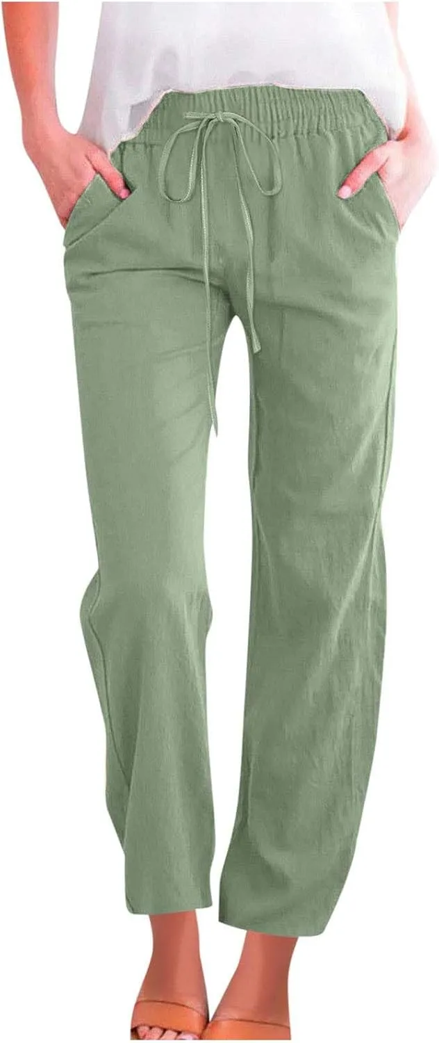 

Женские летние брюки Casual из хлопка и льна с эластичным поясом