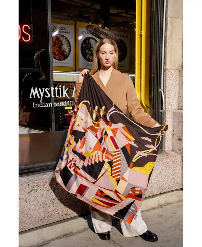 

Двусторонний шерстяной шелковый шарф Dreamlike Jessie Zhao New York, коричневый