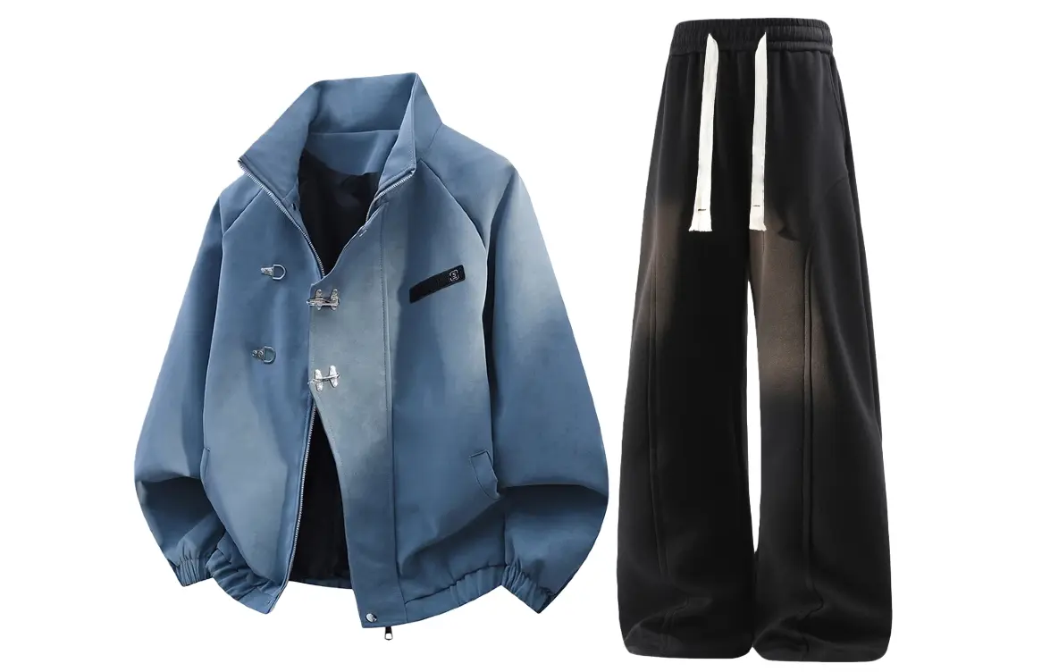 

Повседневная спортивная одежда унисекс с воротником стойка, утепленная и с флисовой подкладкой X1617, синий top+черный pants