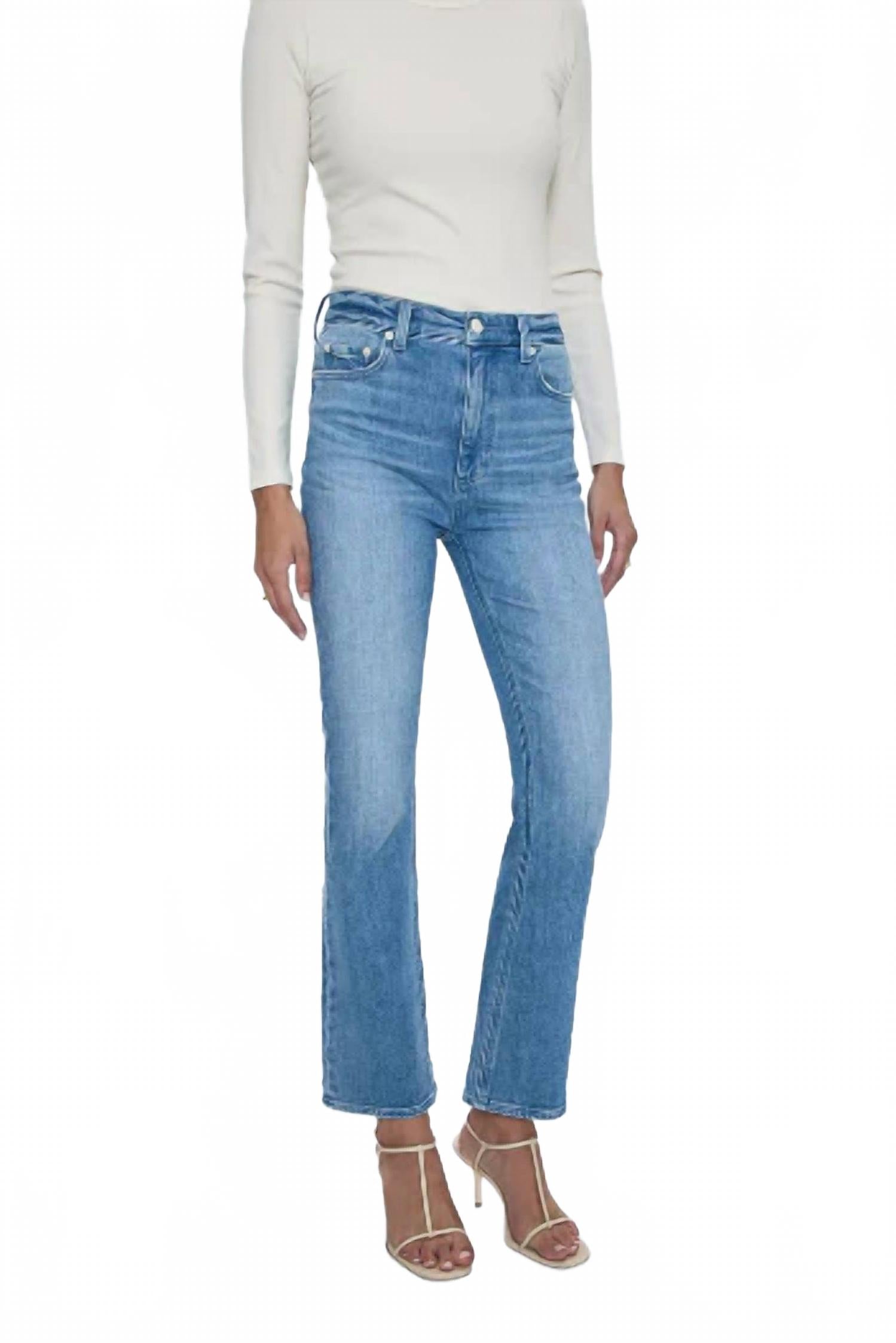 

Узкие джинсы-ботфорты с высокой посадкой в светло-голубом цвете PISTOLA