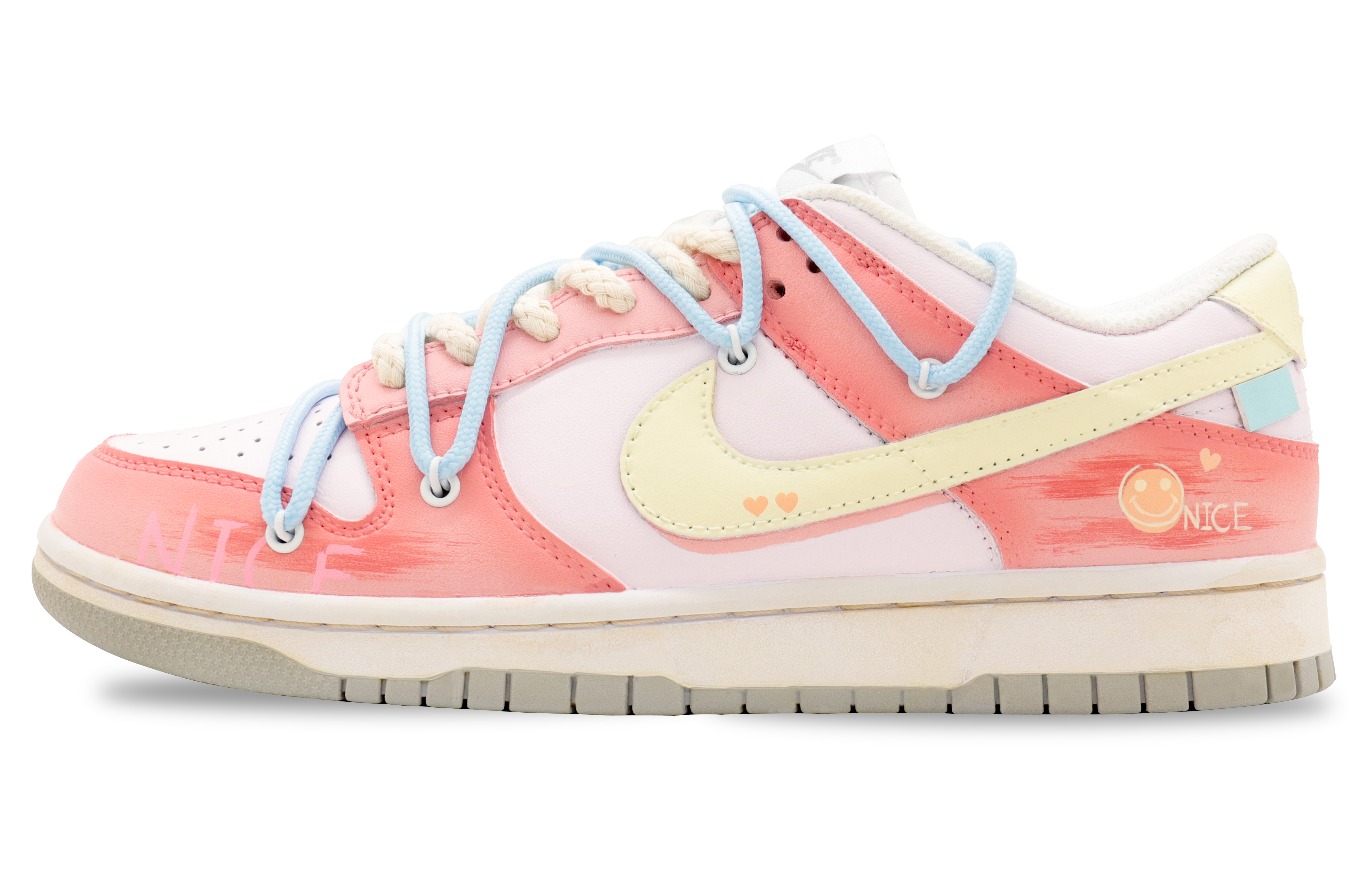 

Кроссовки Nike Dunk Skateboarding Shoes Women's Low-top Pink/Yellow, розовый