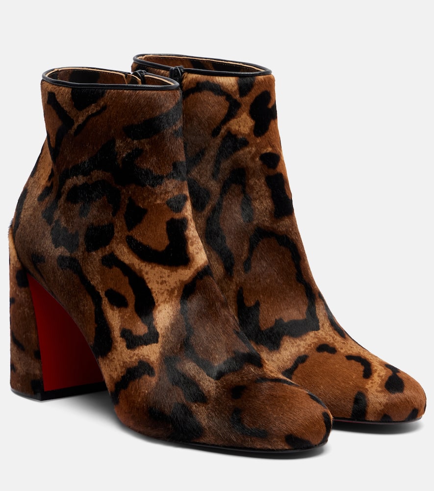 Ботильоны Jane 85 из телячьей кожи с леопардовым принтом Christian Louboutin, Brown/Black