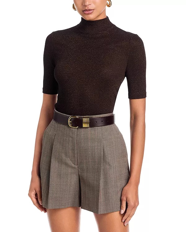 

Футболка с высоким воротником из люрекса Frame, коричневый