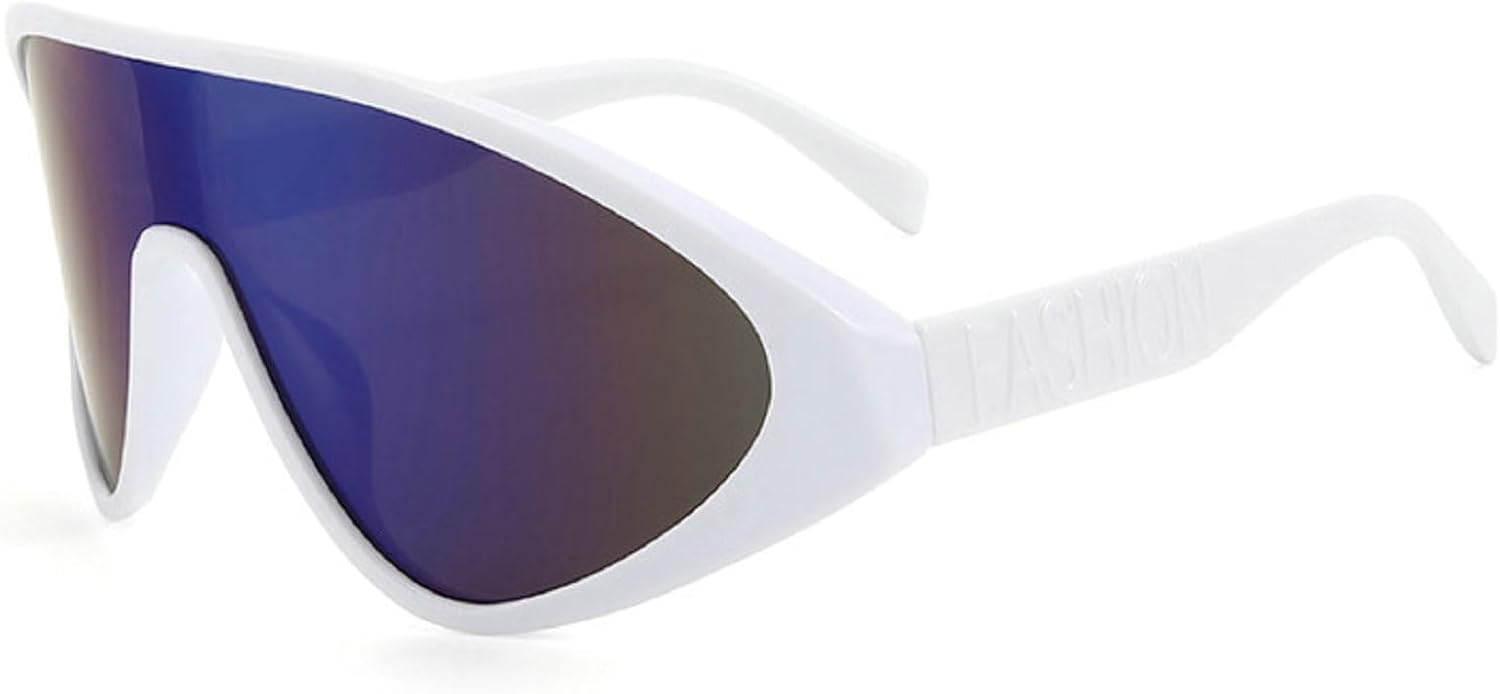 

Солнцезащитные очки-пилот с обтекаемой формой для женщин и мужчин, модные, с большой оправой, цельные, стильный дизайн, спортивный дизайн, N45 (белый/голубой) mincl, White Blue