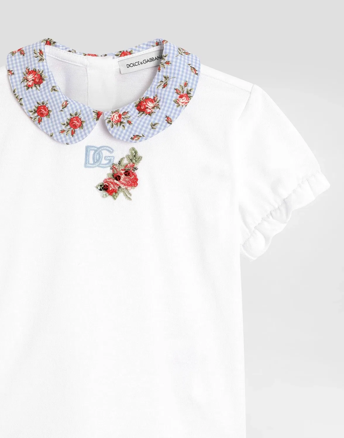 Трикотажная футболка с принтованным воротником и патчем Dolce & Gabbana, белый — фото 3