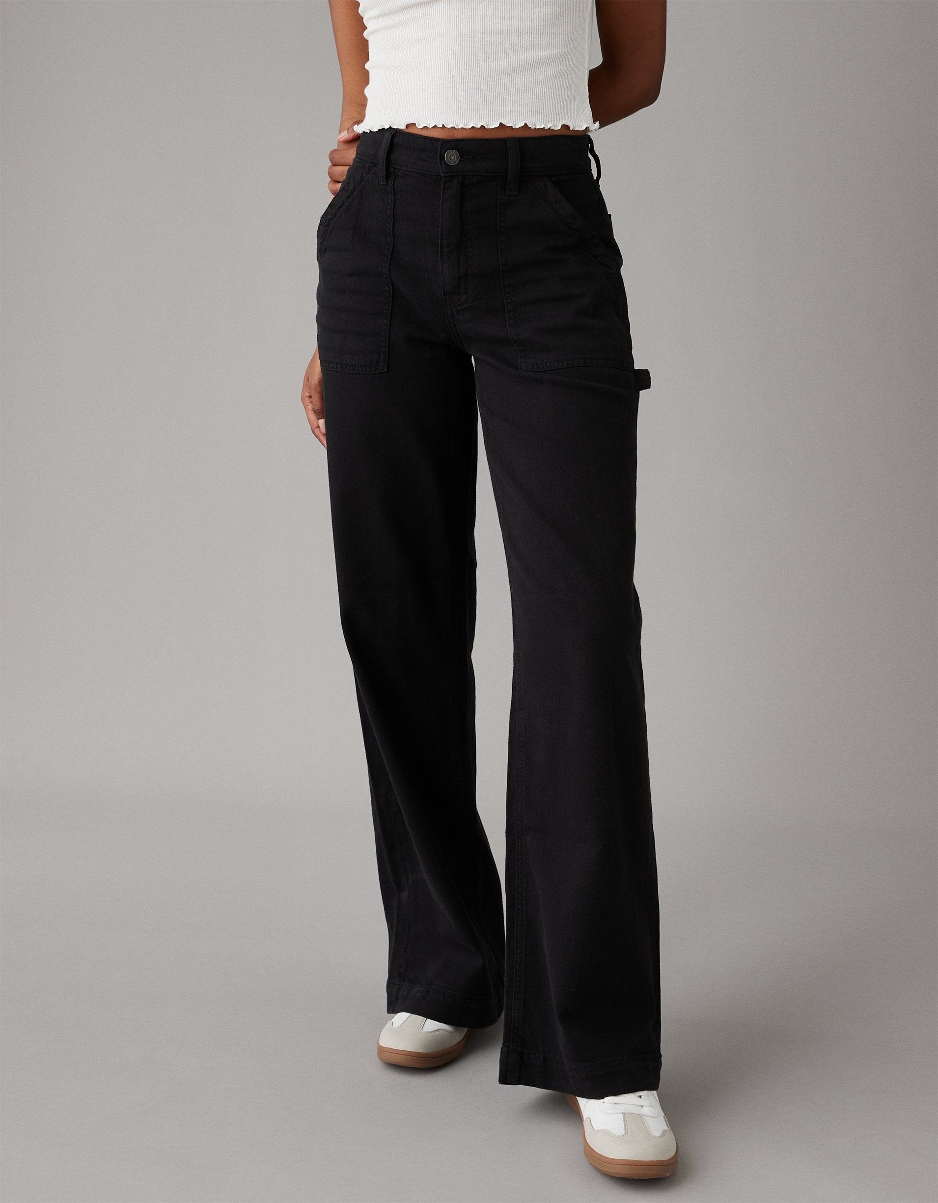 

AE Dreamy Drape Woven Мешковатые широкие брюки с высокой талией American Eagle Outfitters, цвет onyx black
