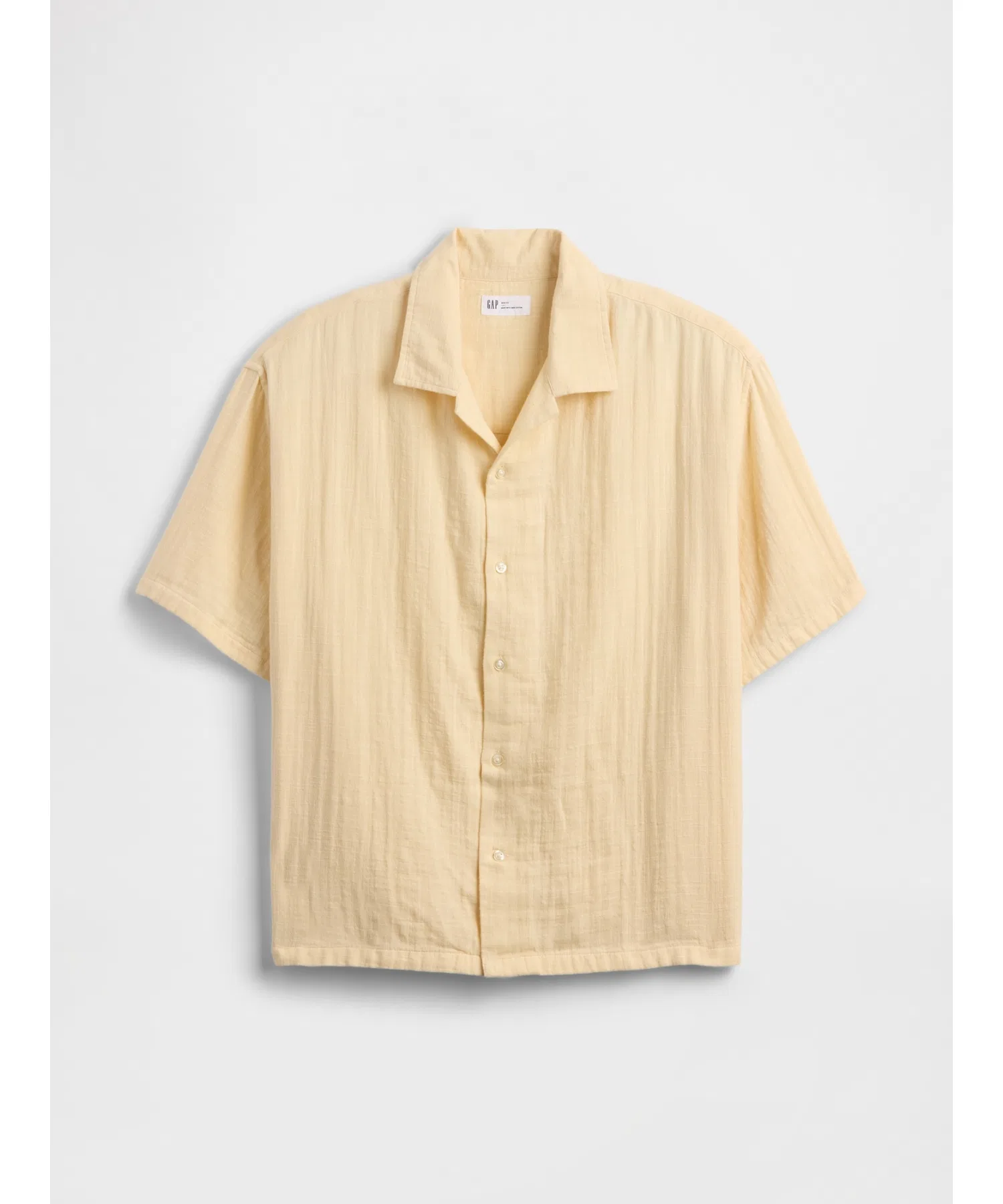 Мужская хлопковая рубашка GAP с коротким рукавом бежевая — фото 4