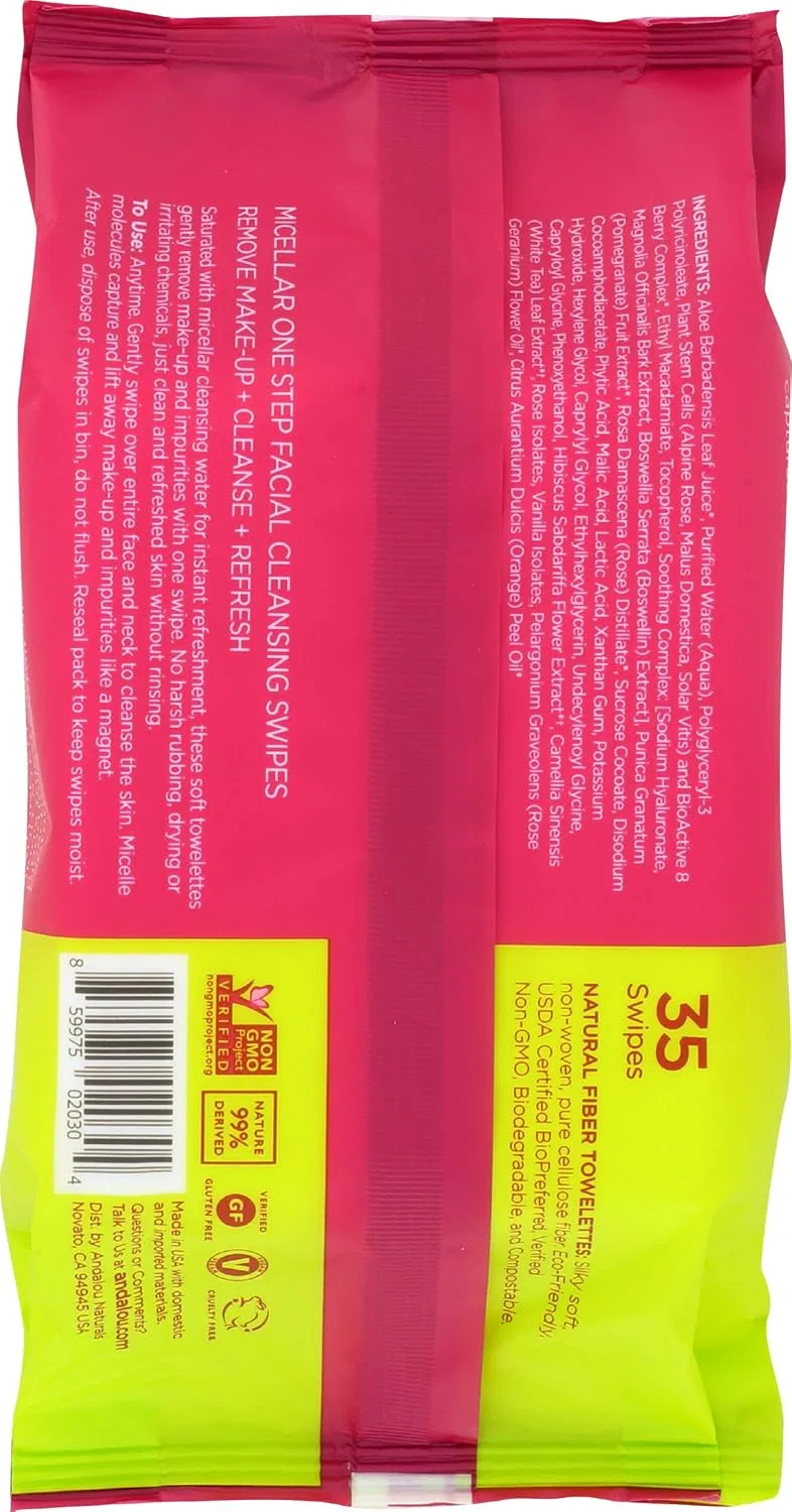 Мицеллярная вода Andalou Naturals — Очищающие салфетки для лица Organic Botanical, , розовый, 198.45 г — фото 2