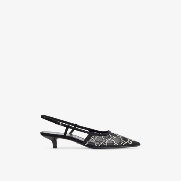 Туфли Gucci GG Crystal с открытой пяткой и принтом из логотипом, черный