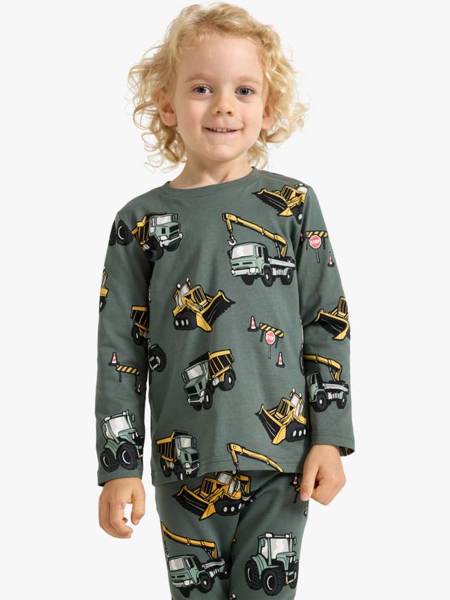 

Детская футболка с длинными рукавами и строительным принтом из хлопка Lindex, Dusty Green