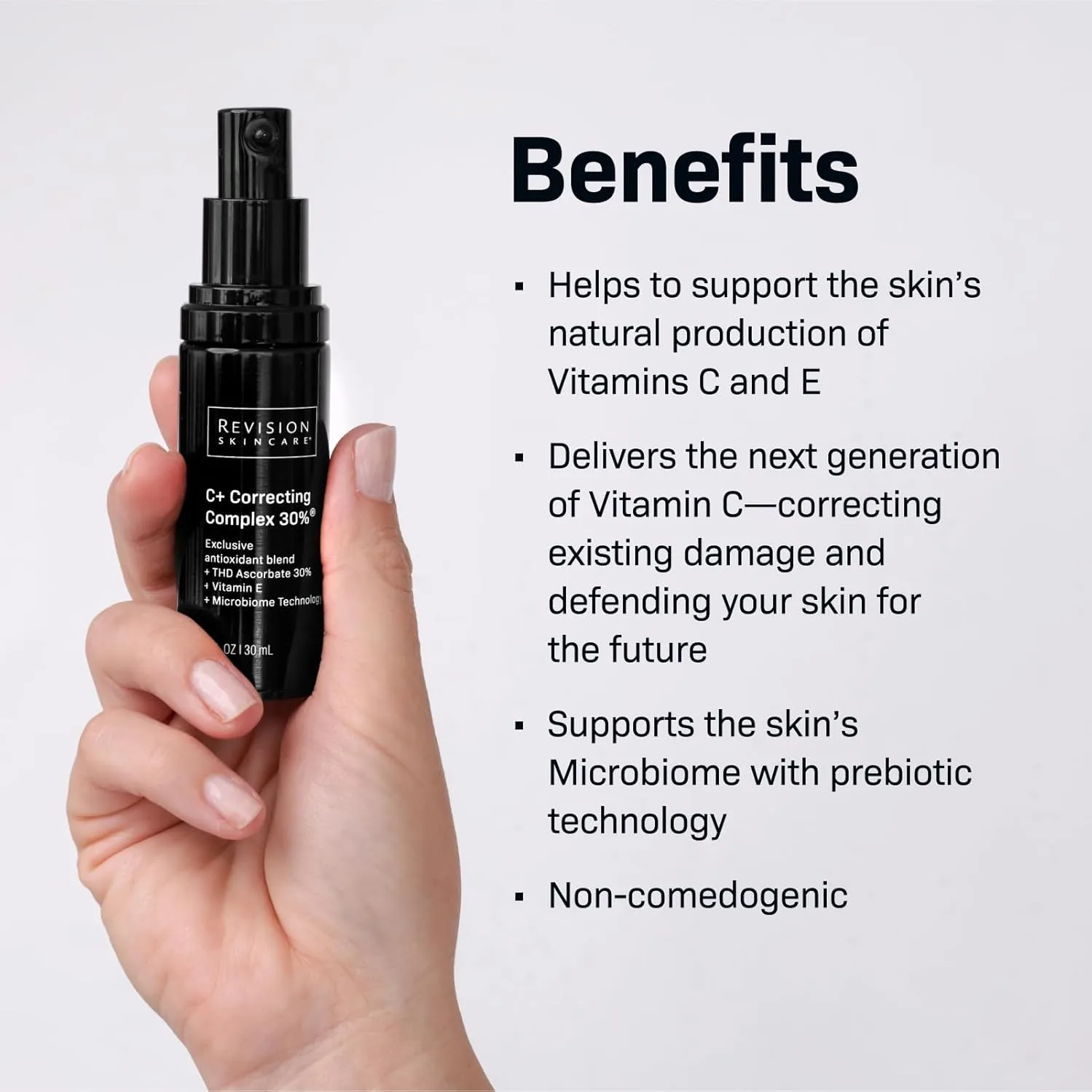 Revision Skincare C+ Correcting Complex 30% сыворотка с витамином C для лица - антивозрастной уход для сияния кожи, уменьшения морщин и темных пятен, укрепляющая, подходит для чувствительной кожи, blue — фото 2