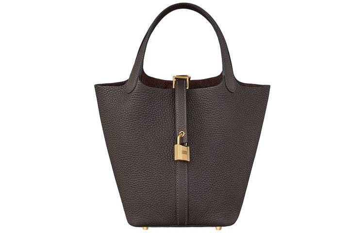 

Picotin Lock Clemence Bullock кожаная корзина-сумка, ведро, женская сумка 46 Ebene Ebony HERMES, k stamp, box included, full set original hardware protective film