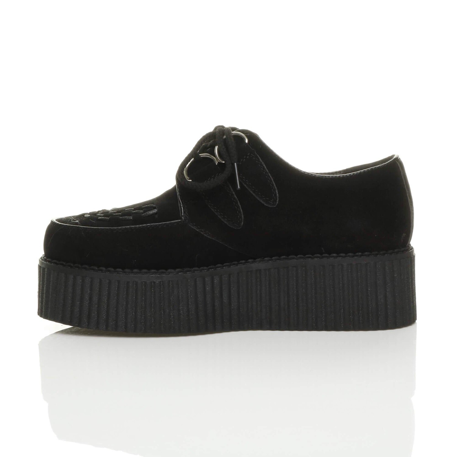 Туфли на средней танкетке на платформе Creepers из искусственной замши на шнуровке AJVANI, черный — фото 3
