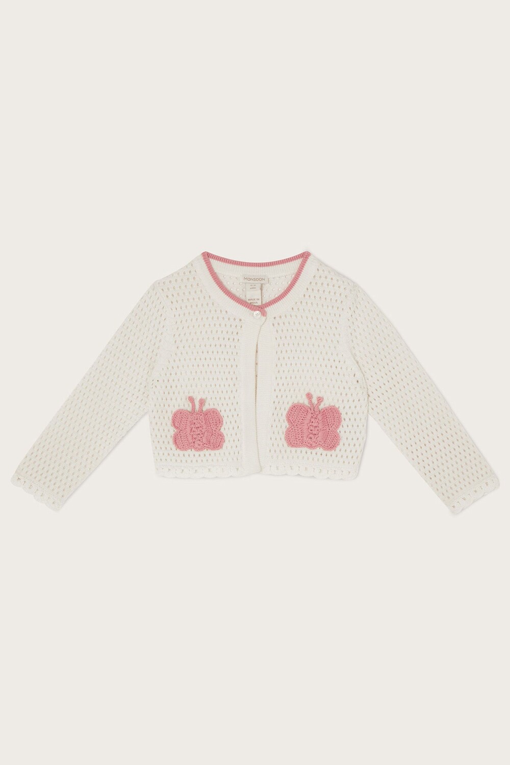 

Детский кардиган крючком натурального цвета с мотивом бабочки Monsoon