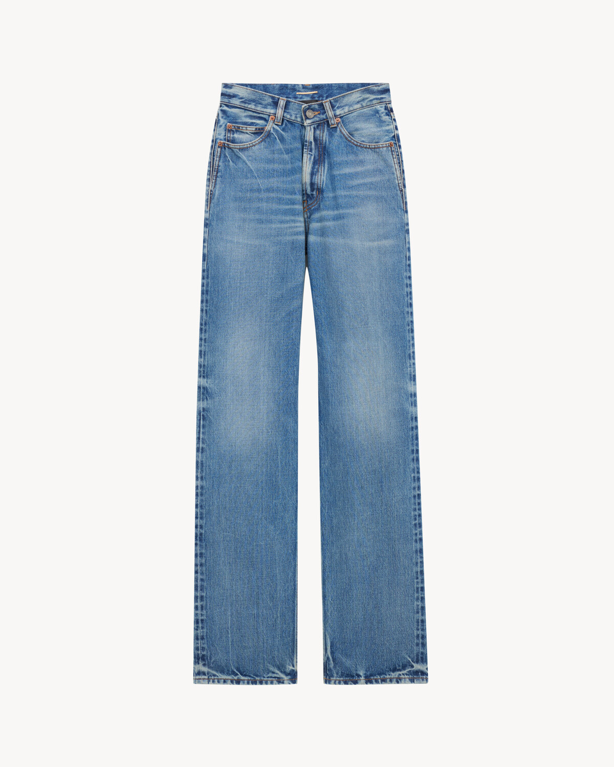 

Джинсы с высокой V-образной талией, длинные, свободного кроя, синего цвета в стиле 50-х Saint Laurent