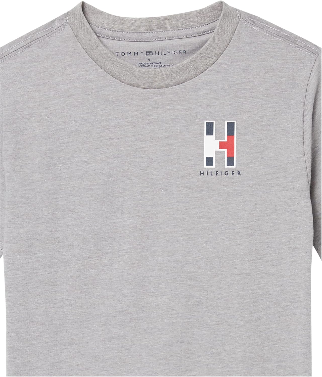 Футболка Tommy Hilfiger для мальчиков с короткими рукавами, однотонная матовая, с круглым вырезом, мягкая, удобная, свободного кроя, Grey Heather — фото 3