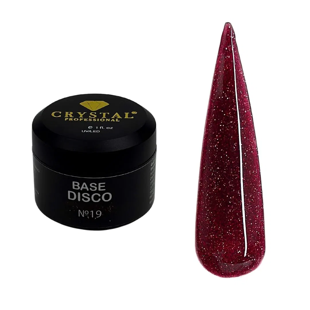 Базовое УФ-гель покрытие для ногтей Base Disco Crystal Professional с глиттером Crystal Professional, Red Glitter 019
