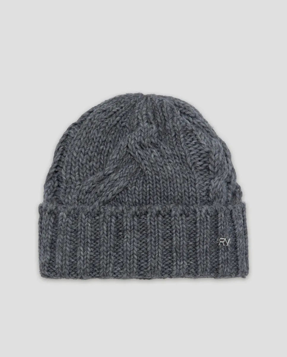 

Женская трикотажная шапка с вязкой «коса» и логотипом Roberto Verino, серый