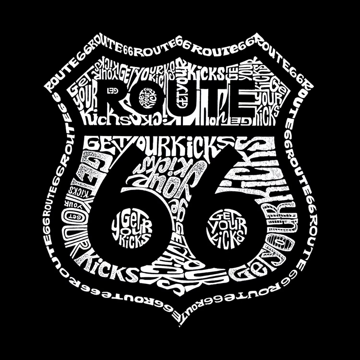 

Get Your Kicks On Route 66 — мужская футболка с рисунком Word Art LA Pop Art, серый