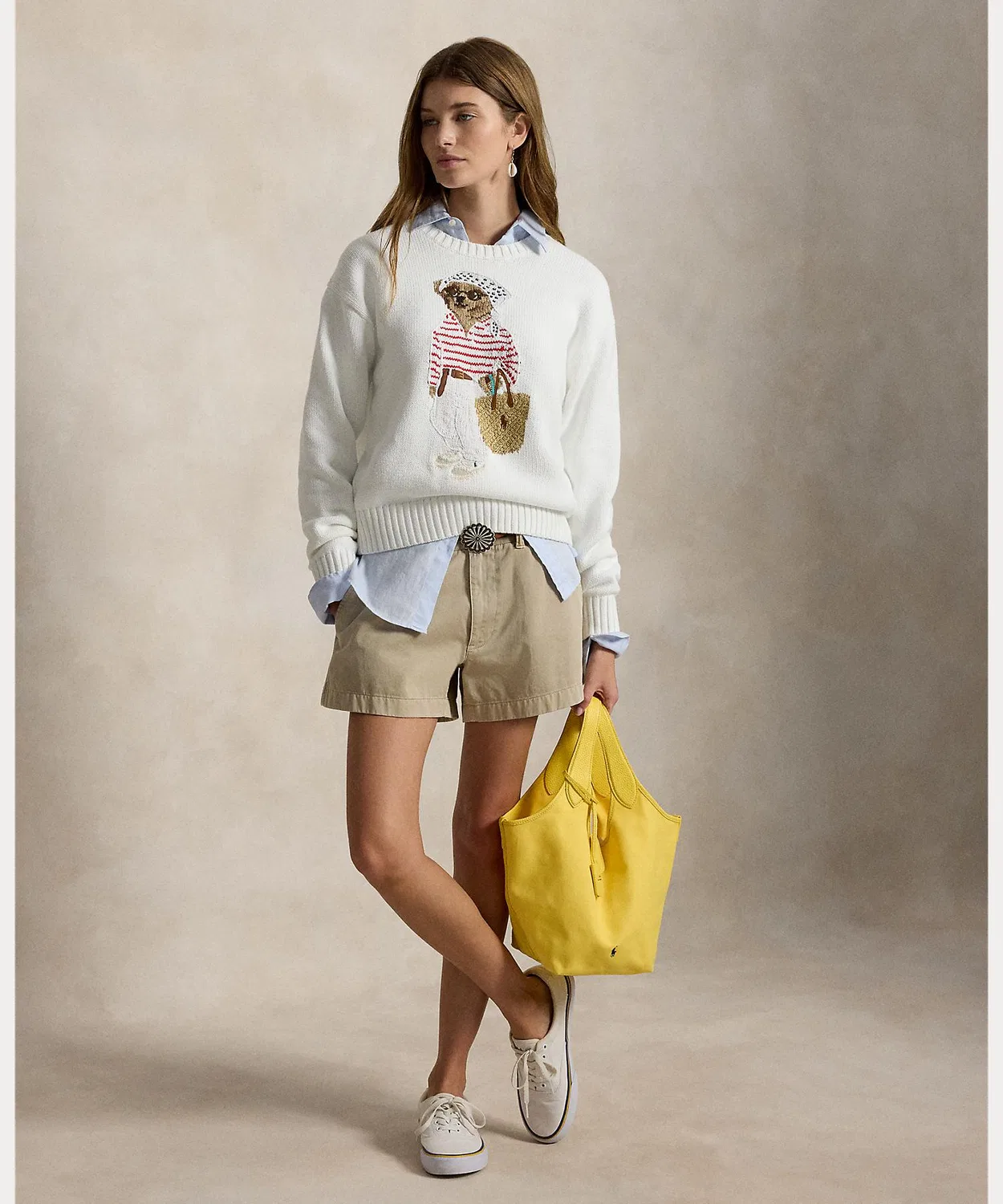 Свитер с медведем Polo Ralph Lauren, круглый вырез, белый — фото 3