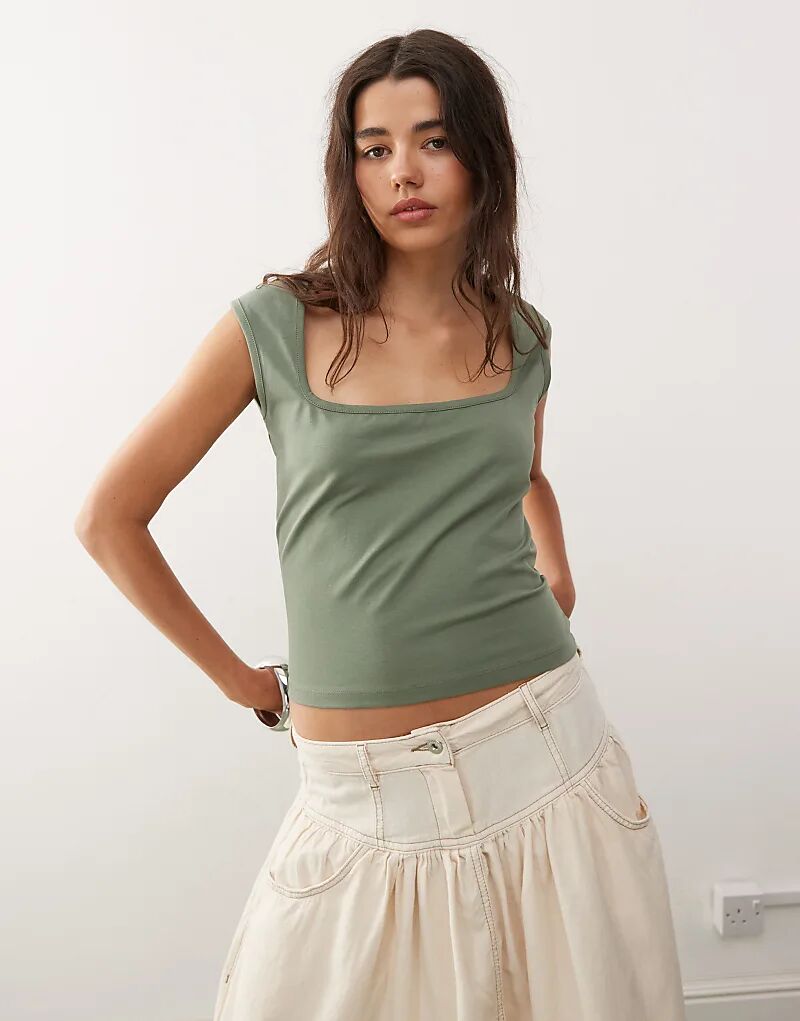 

Топ COLLUSION с квадратным вырезом цвета хаки