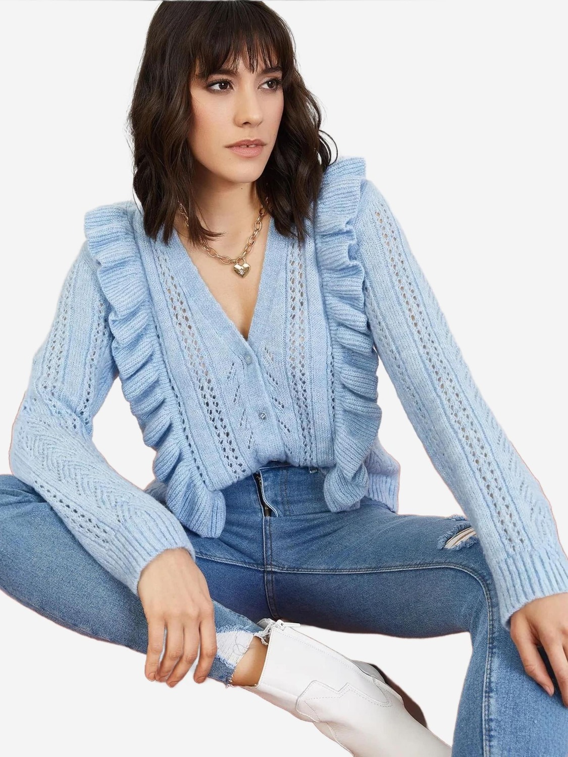 

Bianco Lucci Кардиган вязаный в пастельно-голубом цвете