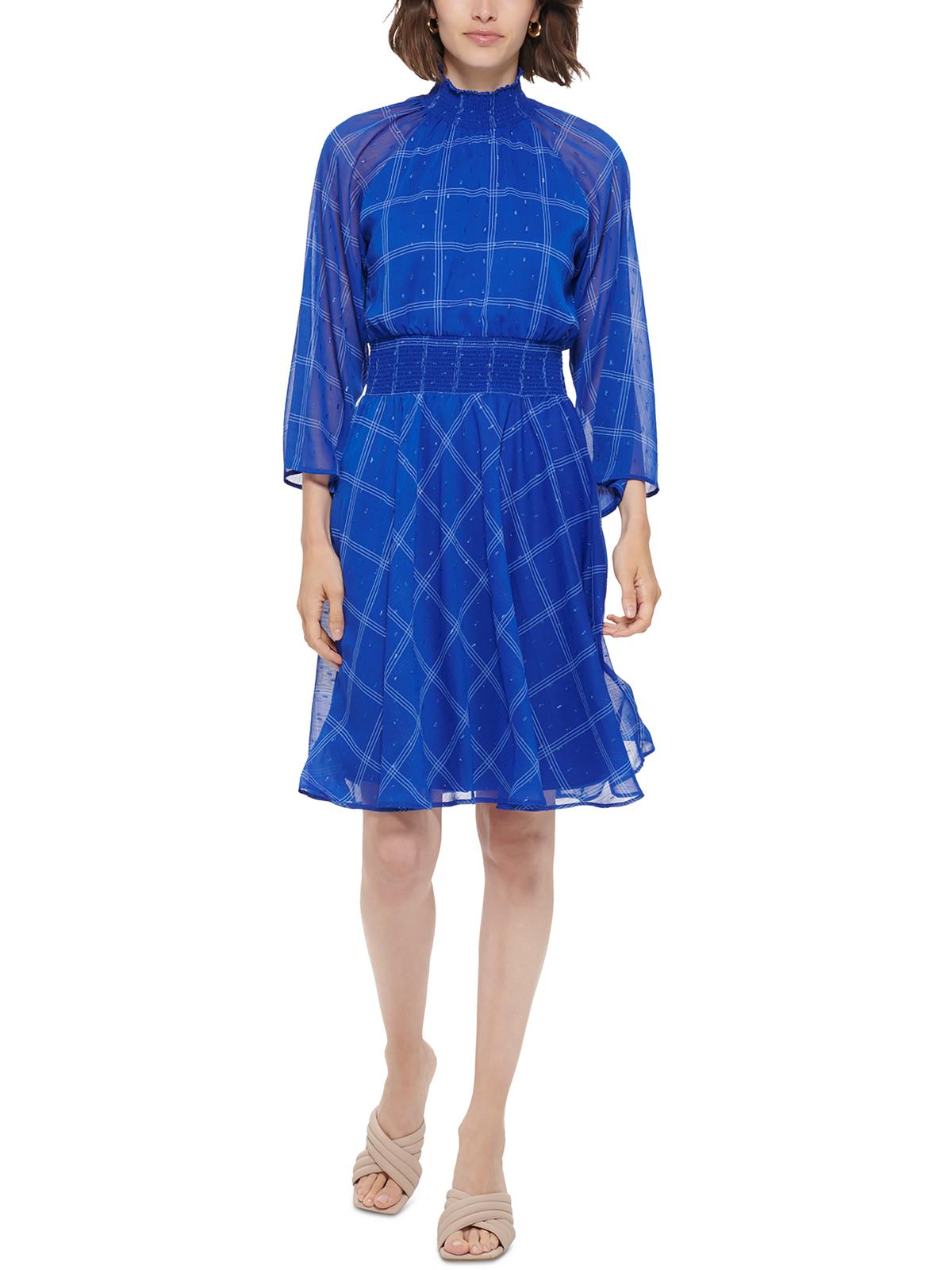 

Платье Petites Womens Metallic Polyester Fit & Flare Calvin Klein, синий