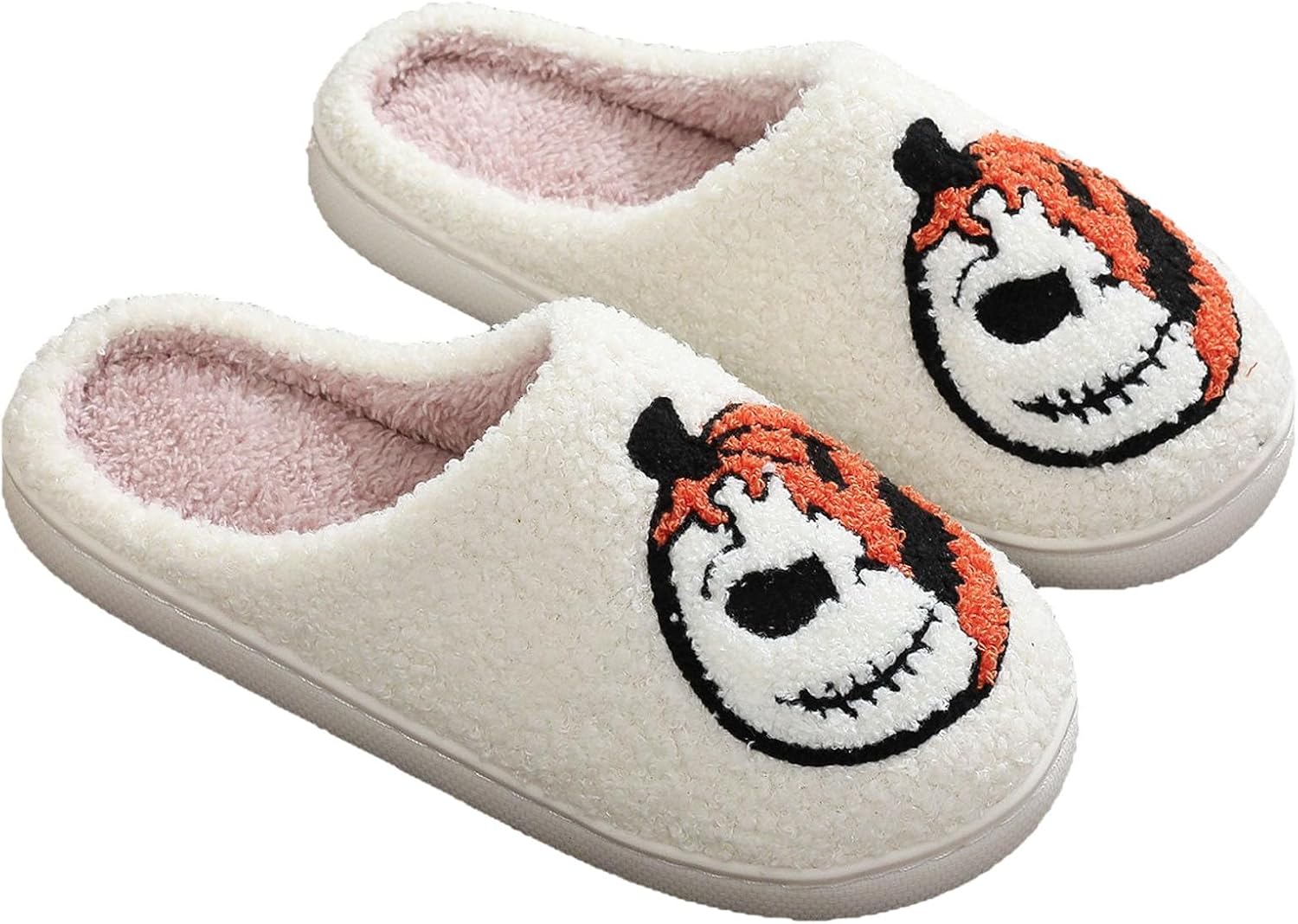 

Домашние тапочки на Хэллоуин для женщин и мужчин, милые, уютные, теплые, плюшевые, пушистые, из пены с эффектом памяти, нескользящие, осенние и зимние Generic, белый