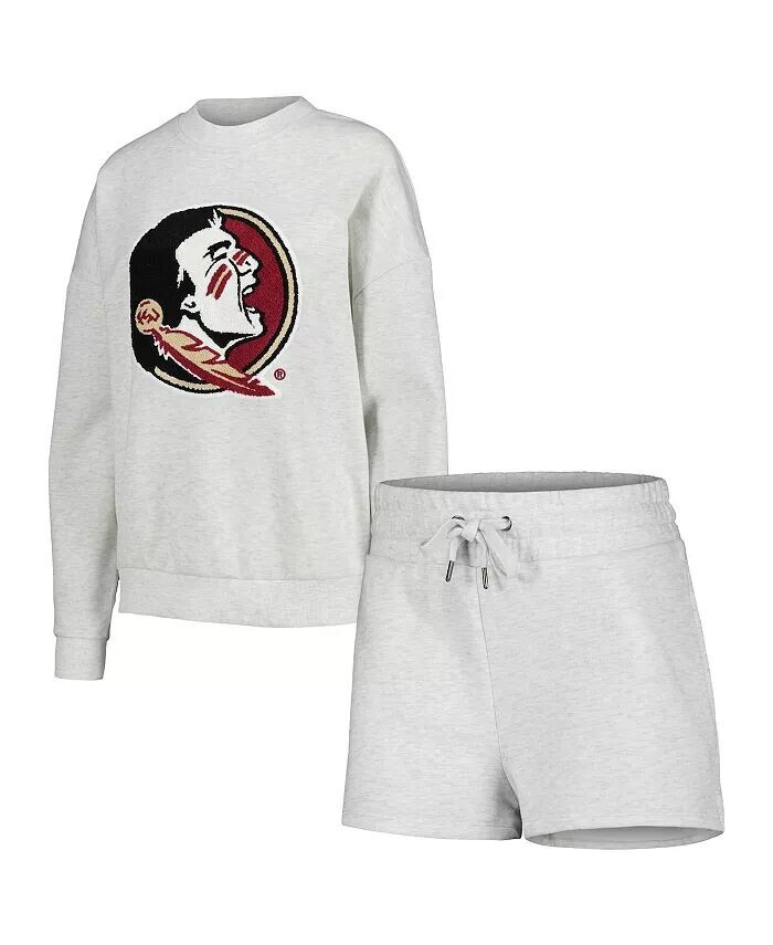 

Женский комплект для сна Ash Florida State Seminoles Team Effort, свитер и шорты Gameday Couture