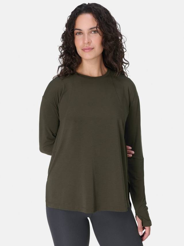 

Футболка Soft Flow Studio с длинными рукавами и удлинённым кроем Sweaty Betty, Nori Green