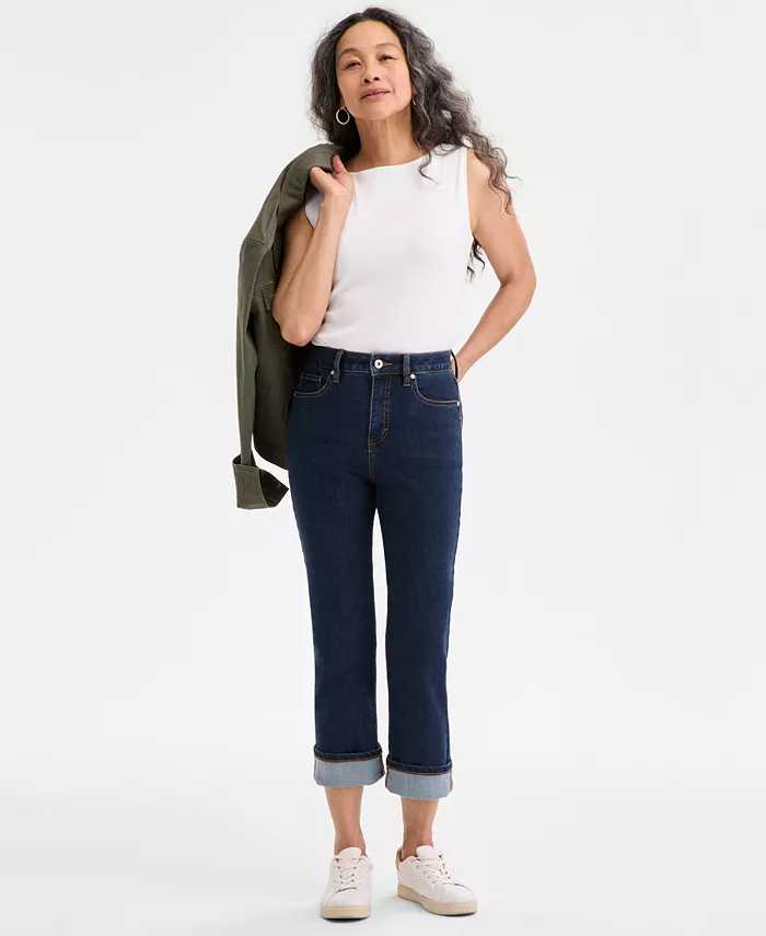 

Укороченные джинсы с высокой посадкой Petite High-Rise High-Cuff Capri Jeans Style & Co, синий