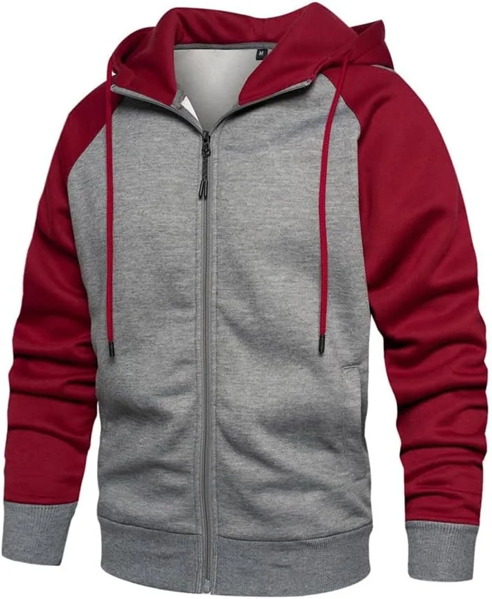 

Мужская худи с молнией и капюшоном, цветной блок, с карманом YJHXRHDSYJ