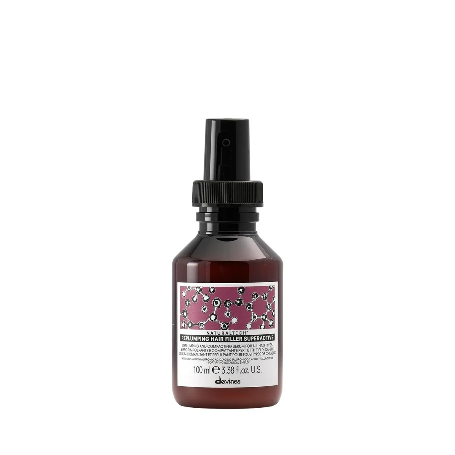 Davines Naturaltech Replumping Hair Filler Superactive, увлажняющее средство для тонких волос, лишенных эластичности, с экстрактом сливы - уплотняет и наполняет волосы, дорожный размер, 100 мл