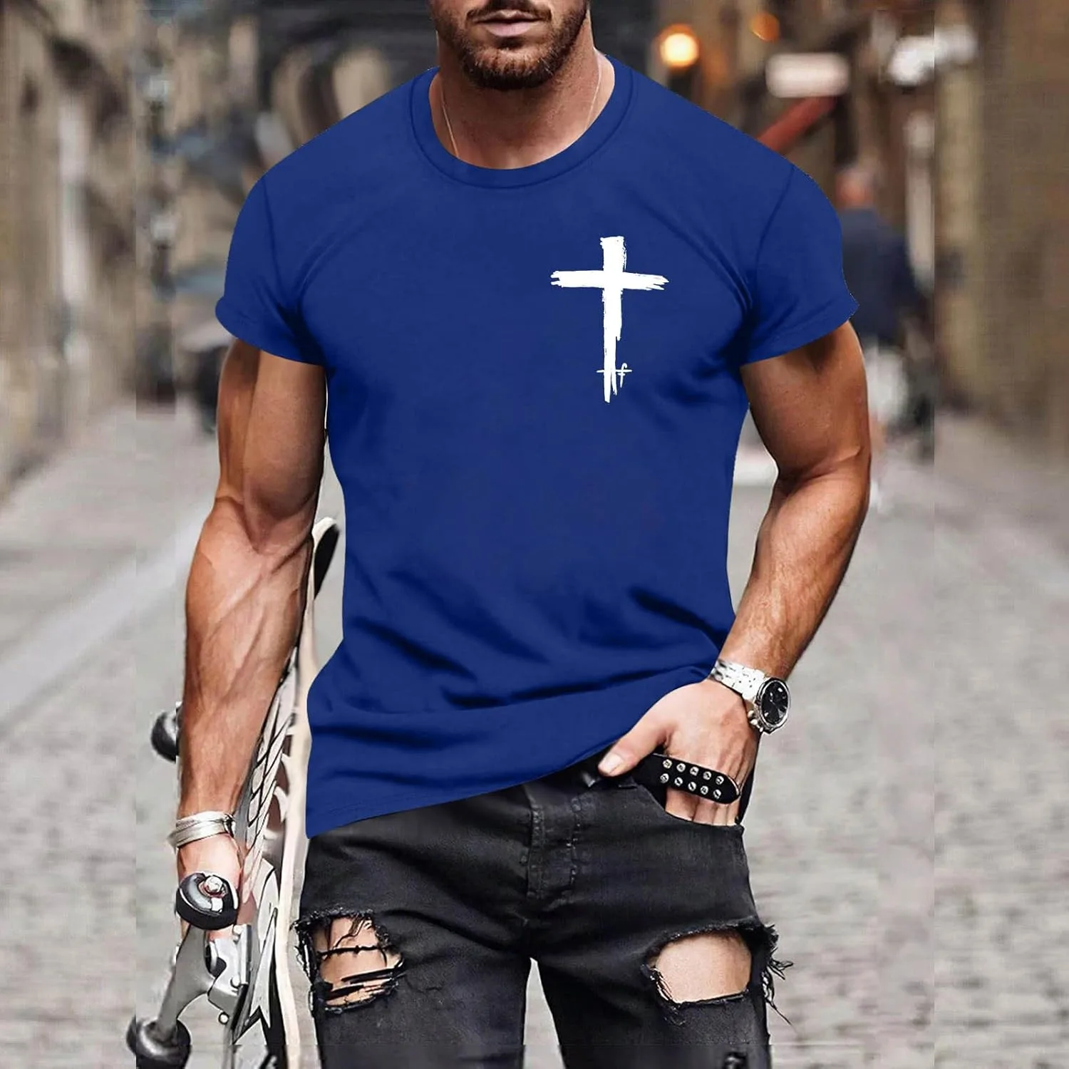 Футболка мужская Jesus Cross Faith Vintage, летняя, с коротким рукавом — фото 2
