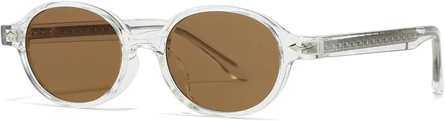 

Ретро маленькие овальные солнцезащитные очки для женщин, защита от УФ-излучения UV400, модные заклепки, мужские солнцезащитные очки generic, Transparent Tea