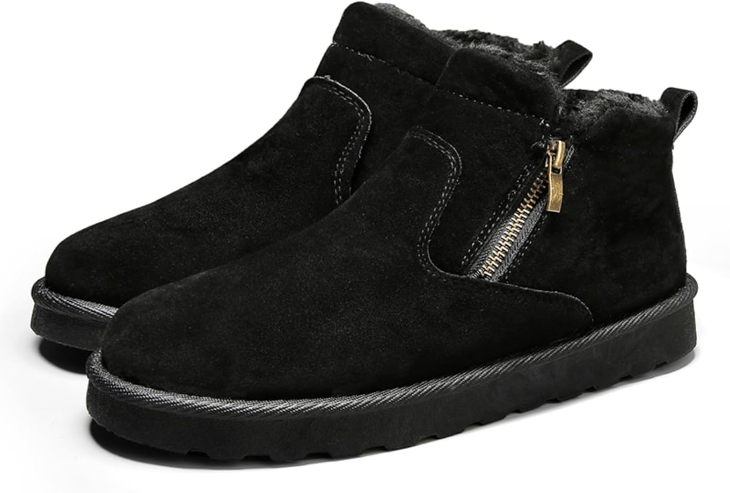 

Мужские зимние ботинки Khwfjas, с толстой флисовой подкладкой, боковой молнией, верх из замши, нескользящая резиновая подошва, комфортная стелька для повседневного ношения и тепла на открытом воздухе в холодную погоду, черный