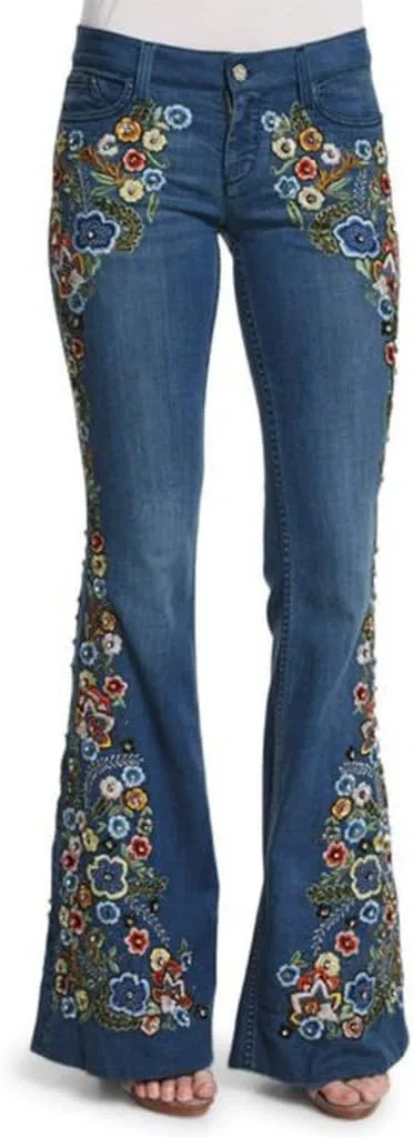 

Джинсы Bell Bottom с цветочной вышивкой, Stretch, Plus Size