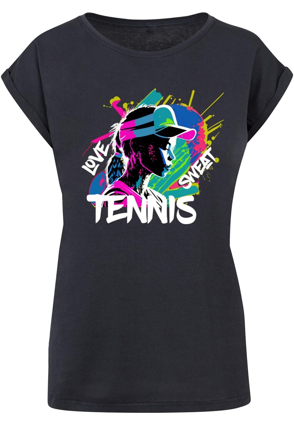 

Футболка женская Merchcode Tennis Love Sweat с цветным принтом, темно-синий