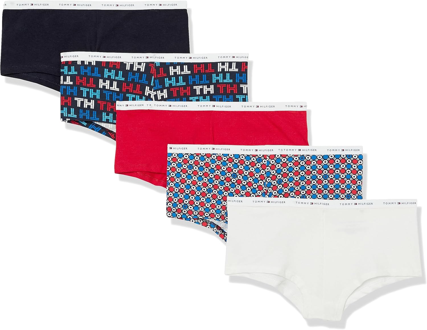 

Женские классические хлопковые трусики-шорты Tommy Hilfiger | Упаковка из 5 пар, Black/Logo/Red/Pattern/White