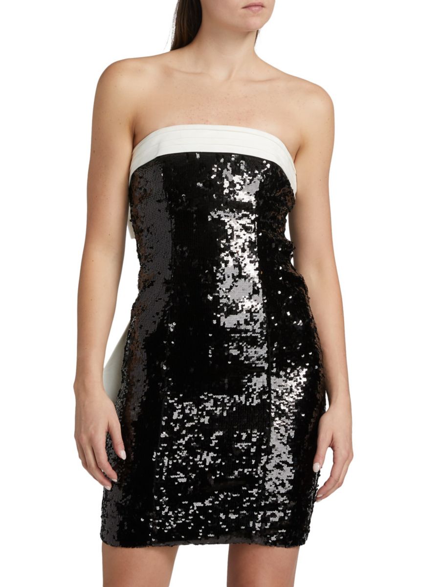 

Мини-платье Sibella с бантом и пайетками Alice + Olivia, цвет Black Off White