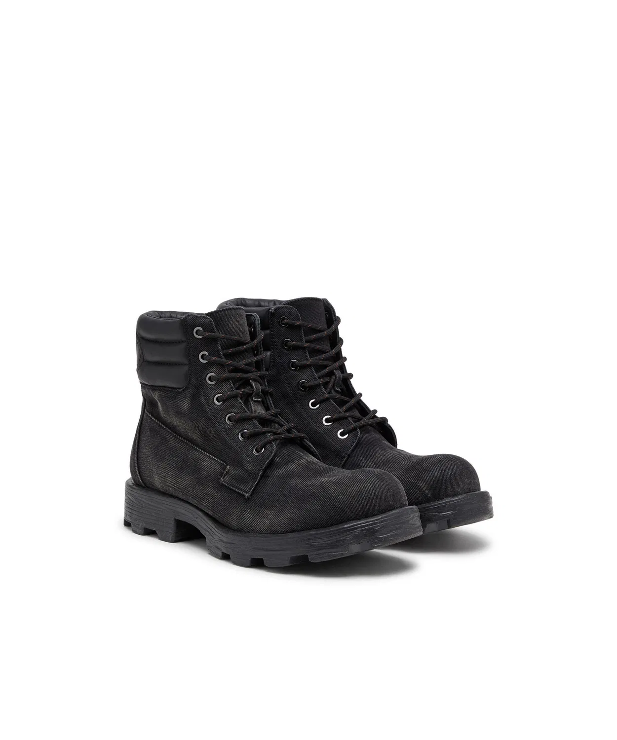 Ботинки мужские D-HAMMER LACE UP DIESEL на шнуровке, короткие, из хлопка и кожи, черные — фото 2