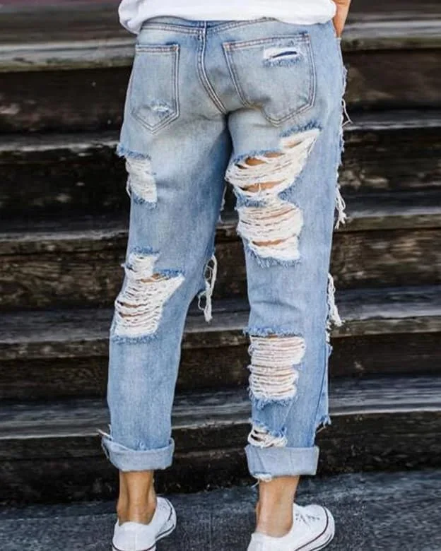 Женские джинсы GPCHAN High Waisted Skinny с потертостями и дырками — фото 2
