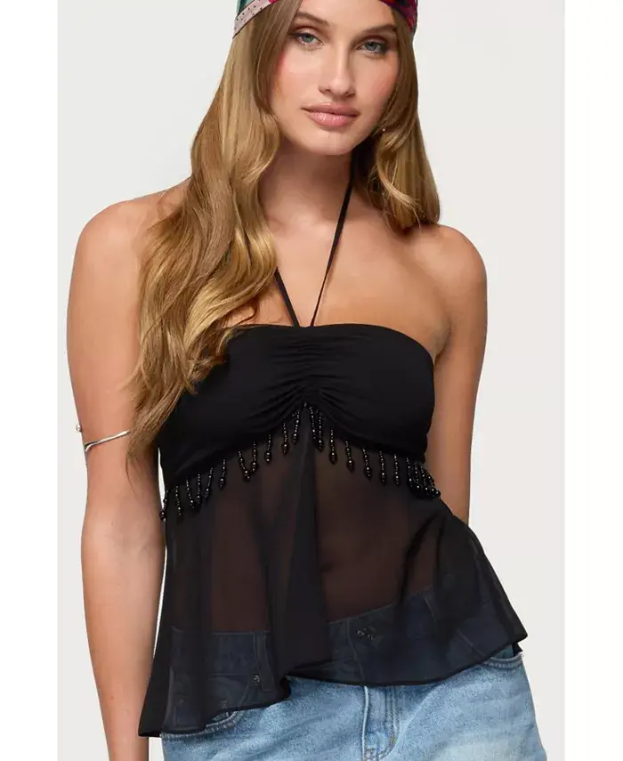 

Женский прозрачный шифоновый топ-бэбидолл с бретелькой через шею Edikted, черный